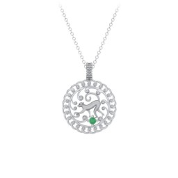 Year of the Monkey Chinese Zodiac Medallion Necklace in 925 Sterling Silver with Emerald