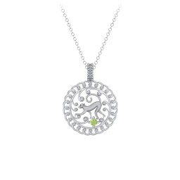 Year of the Monkey Chinese Zodiac Medallion Necklace in 925 Sterling Silver with Peridot