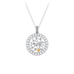 Year of the Monkey Chinese Zodiac Medallion Necklace in 925 Sterling Silver with Citrine