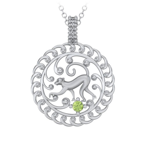Year of the Monkey Chinese Zodiac Medallion Necklace – Sterling Silver with Peridot
