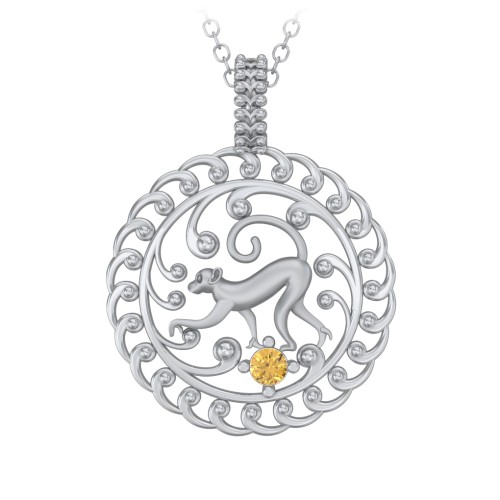 Year of the Monkey Chinese Zodiac Medallion Necklace – Sterling Silver with Citrine
