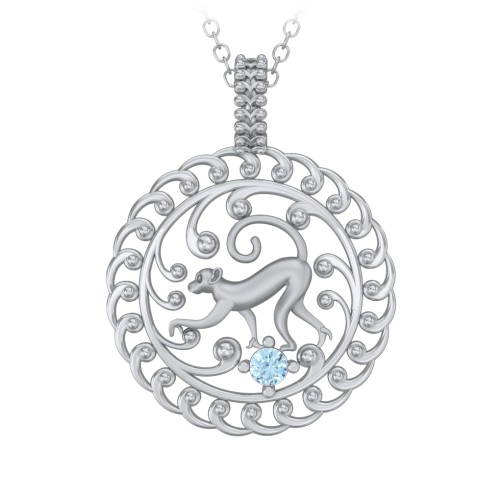 Year of the Monkey Chinese Zodiac Medallion Necklace – Sterling Silver with Blue Topaz