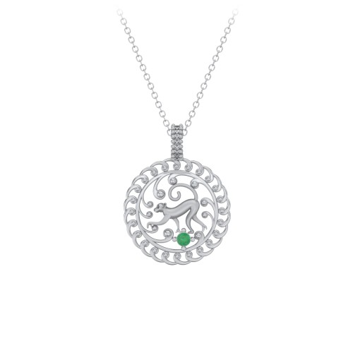 Year of the Monkey Chinese Zodiac Medallion Necklace – Sterling Silver with Emerald