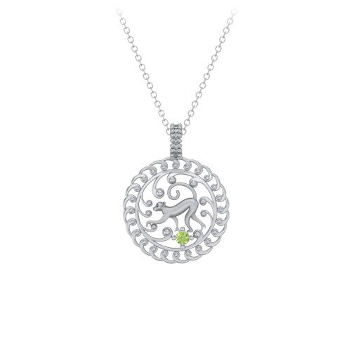 Year of the Monkey Chinese Zodiac Medallion Necklace – Sterling Silver with Peridot