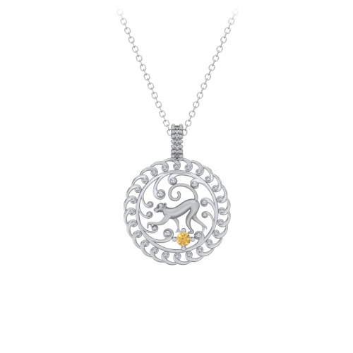 Year of the Monkey Chinese Zodiac Medallion Necklace – Sterling Silver with Citrine