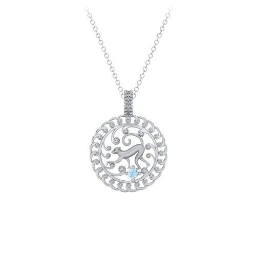 Year of the Monkey Chinese Zodiac Medallion Necklace – Sterling Silver with Blue Topaz