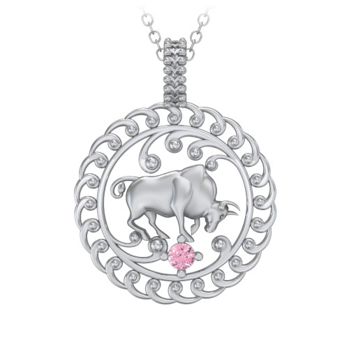 Year of the Ox Chinese Zodiac Medallion Necklace – Sterling Silver with Pink Tourmaline
