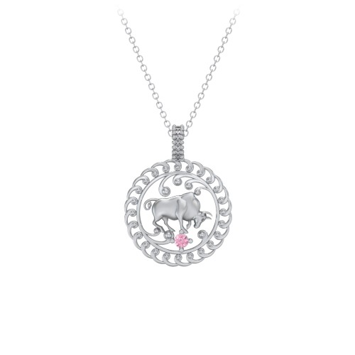 Year of the Ox Chinese Zodiac Medallion Necklace – Sterling Silver with Pink Tourmaline