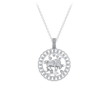Sterling Silver Year of the Ox Chinese Zodiac Medallion Necklace
