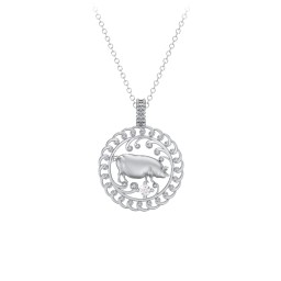 Year of the Pig Chinese Zodiac Medallion Necklace in 925 Sterling Silver