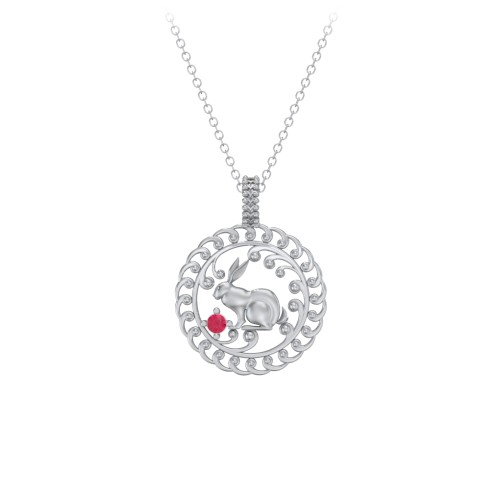Year of the Rabbit Chinese Zodiac Medallion Necklace – Sterling Silver with Ruby