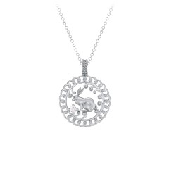 Year of the Rabbit Chinese Zodiac Medallion Necklace – Sterling Silver with Cubic Zirconia