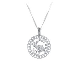 Year of the Rabbit Chinese Zodiac Medallion Necklace in 925 Sterling Silver