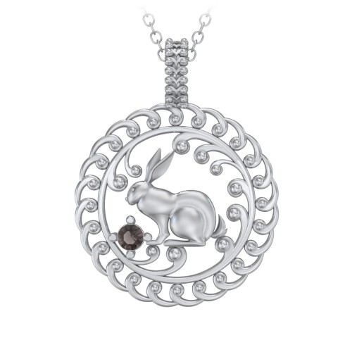 Year of the Rabbit Chinese Zodiac Medallion Necklace – Sterling Silver with Smokey Quartz