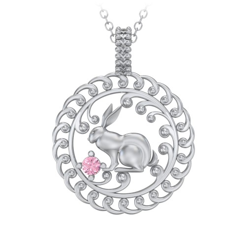 Year of the Rabbit Chinese Zodiac Medallion Necklace – Sterling Silver with Pink Tourmaline