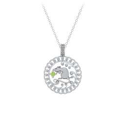 Year of the Rat Chinese Zodiac Medallion Necklace in 925 Sterling Silver with Peridot