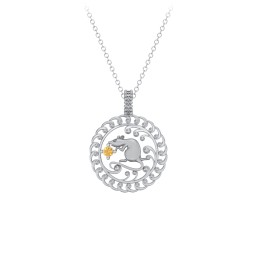 Year of the Rat Chinese Zodiac Medallion Necklace in 925 Sterling Silver with Citrine