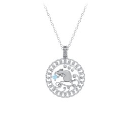 Year of the Rat Chinese Zodiac Medallion Necklace in 925 Sterling Silver with Blue Topaz