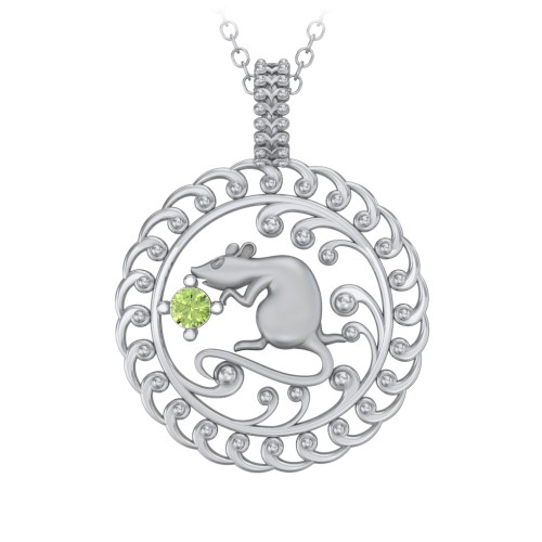 Year of the Rat Chinese Zodiac Medallion Necklace – Sterling Silver with Peridot