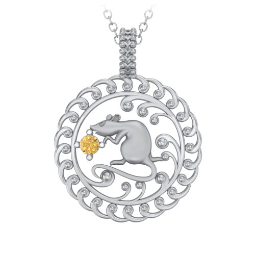 Year of the Rat Chinese Zodiac Medallion Necklace – Sterling Silver with Citrine
