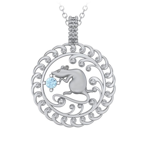 Year of the Rat Chinese Zodiac Medallion Necklace – Sterling Silver with Blue Topaz