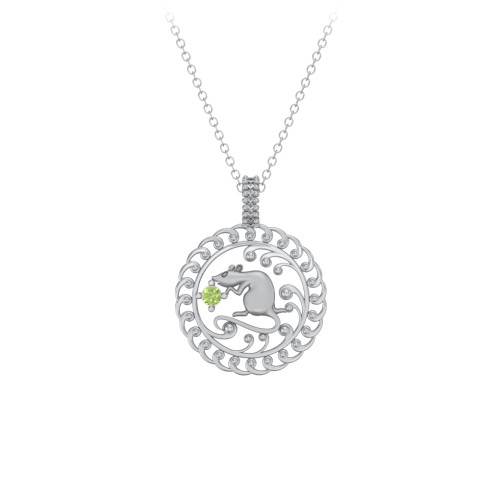 Year of the Rat Chinese Zodiac Medallion Necklace – Sterling Silver with Peridot