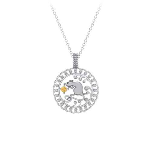 Year of the Rat Chinese Zodiac Medallion Necklace – Sterling Silver with Citrine