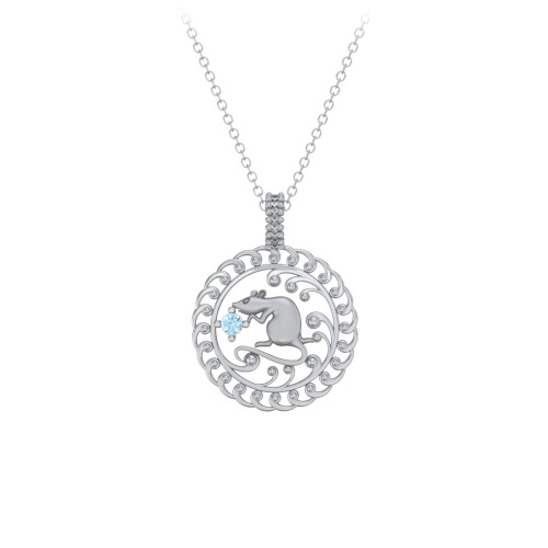Year of the Rat Chinese Zodiac Medallion Necklace – Sterling Silver with Blue Topaz