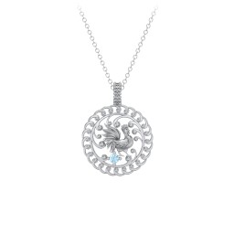 Year of the Rooster Chinese Zodiac Medallion Necklace in 925 Sterling Silver with Blue Topaz