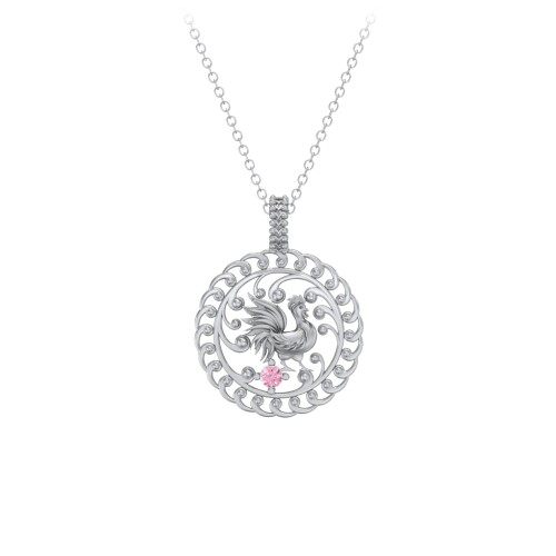 Year of the Rooster Chinese Zodiac Medallion Necklace – Sterling Silver with Pink Tourmaline