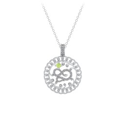 Year of the Snake Chinese Zodiac Medallion Necklace in 925 Sterling Silver with Peridot