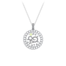 Year of the Snake Chinese Zodiac Medallion Necklace in 925 Sterling Silver with Peridot