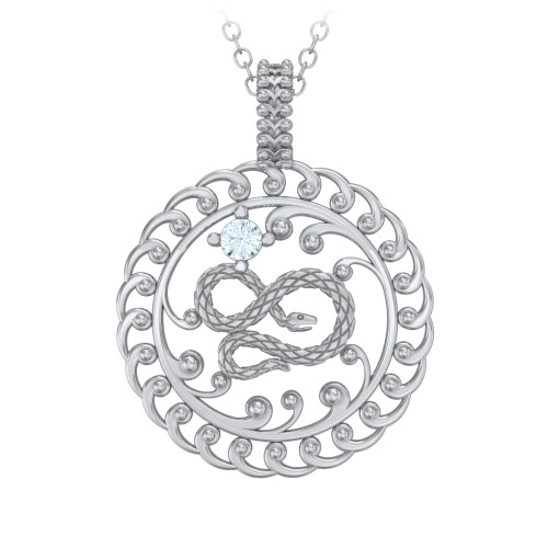 Year of the Snake Chinese Zodiac Medallion Necklace – Sterling Silver with Aquamarine