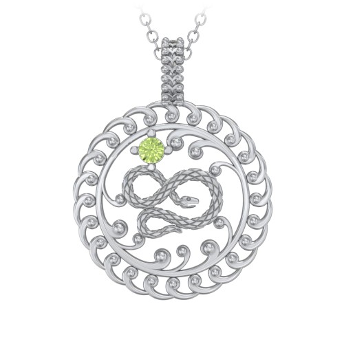 Year of the Snake Chinese Zodiac Medallion Necklace – Sterling Silver with Peridot