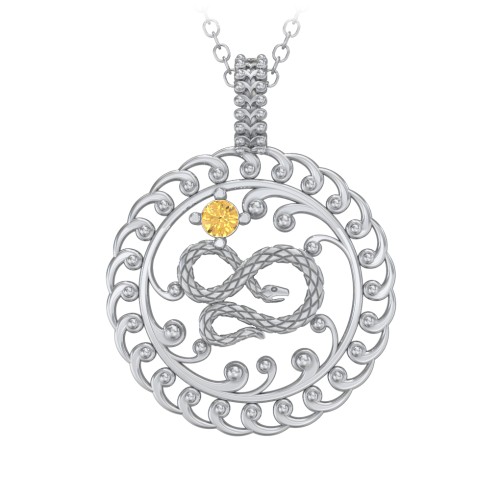 Year of the Snake Chinese Zodiac Medallion Necklace – Sterling Silver with Citrine