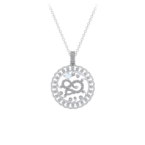 Year of the Snake Chinese Zodiac Medallion Necklace – Sterling Silver with Aquamarine