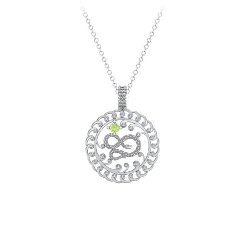 Year of the Snake Chinese Zodiac Medallion Necklace – Sterling Silver with Peridot