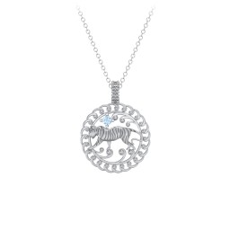 Year of the Tiger Chinese Zodiac Medallion Necklace in 925 Sterling Silver with Blue Topaz