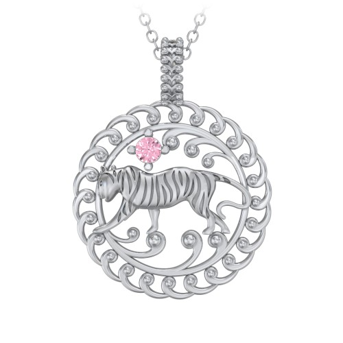 Year of the Tiger Chinese Zodiac Medallion Necklace – Sterling Silver with Pink Tourmaline