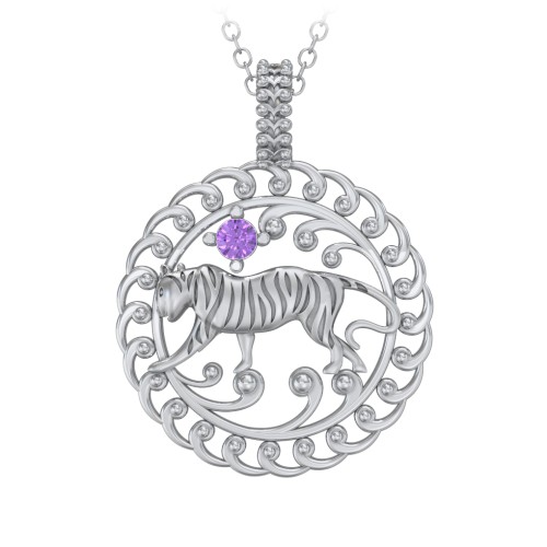 Year of the Tiger Chinese Zodiac Medallion Necklace – Sterling Silver with Amethyst