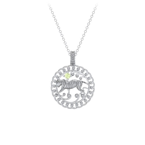 Year of the Tiger Chinese Zodiac Medallion Necklace – Sterling Silver with Peridot