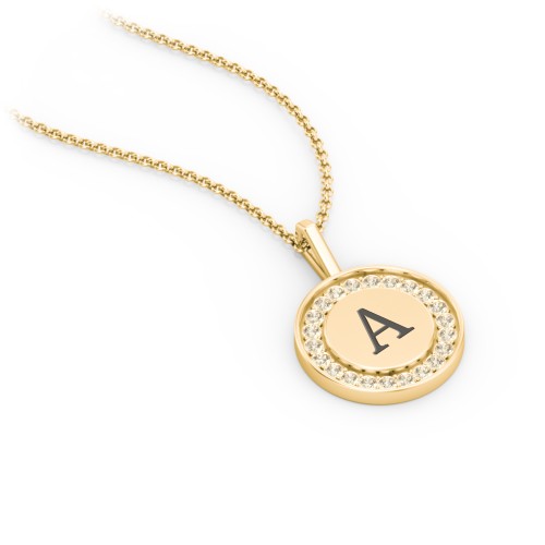 Initial Halo Disc Necklace with Accents