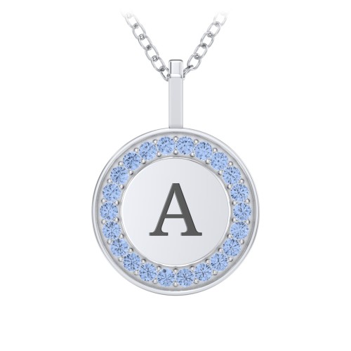 Initial Halo Disc Necklace with Accents