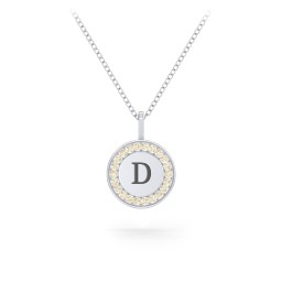 Initial Halo Disc Necklace with Accents in 925 Sterling Silver with Fancy Yellow Premium Zirconia