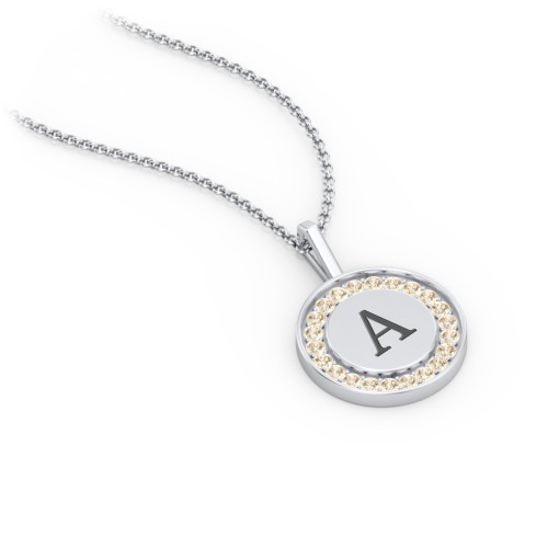 Initial Halo Disc Necklace with Accents – Sterling Silver with Fancy Yellow Premium Zirconia