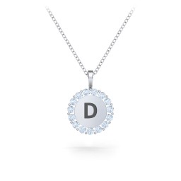 Initial Halo Disc Necklace with Gemstones in 925 Sterling Silver with Aquamarine