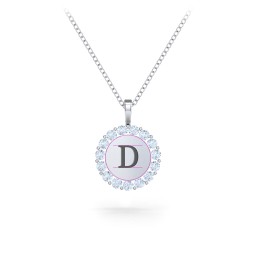 Initial Halo Disc Necklace with Gemstones in 925 Sterling Silver with Aquamarine
