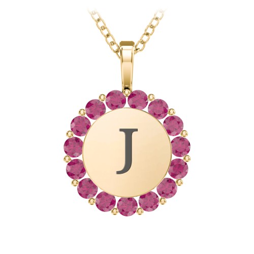 Initial Halo Disc Necklace with Gemstones