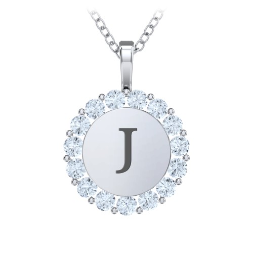 Initial Halo Disc Necklace with Gemstones – Sterling Silver with Aquamarine