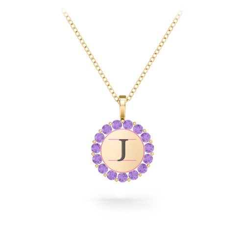 Initial Halo Disc Necklace with Gemstones – 18K Gold Plated Silver with Amethyst